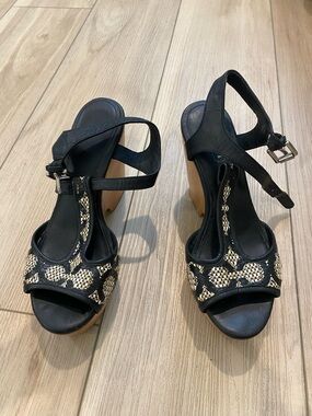 Coach Black Slingback Heels with Gold Woven Detail